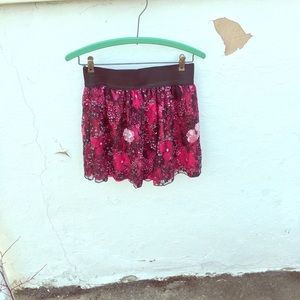 Hot pink (fuschia) and black lace mini skirt